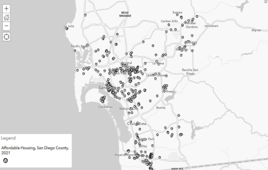 Map of affordable housing locations in San Diego